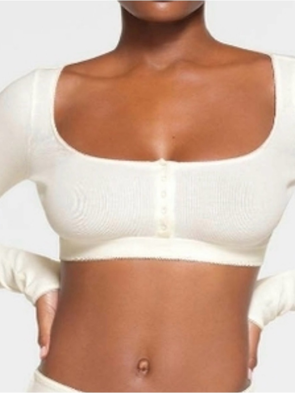 Skims Cream Cotton Ribbed Super Cropped Henley